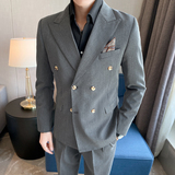 痞雅高级感休闲双排扣纯色小西服英伦时尚九分西裤套装TZ02-P225，男装西服，电商C308