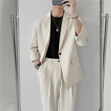 23春款款轻熟风英伦纯色宽松中袖西服+阔版九分裤套装TZ15-P195，男装西服，电商C308
