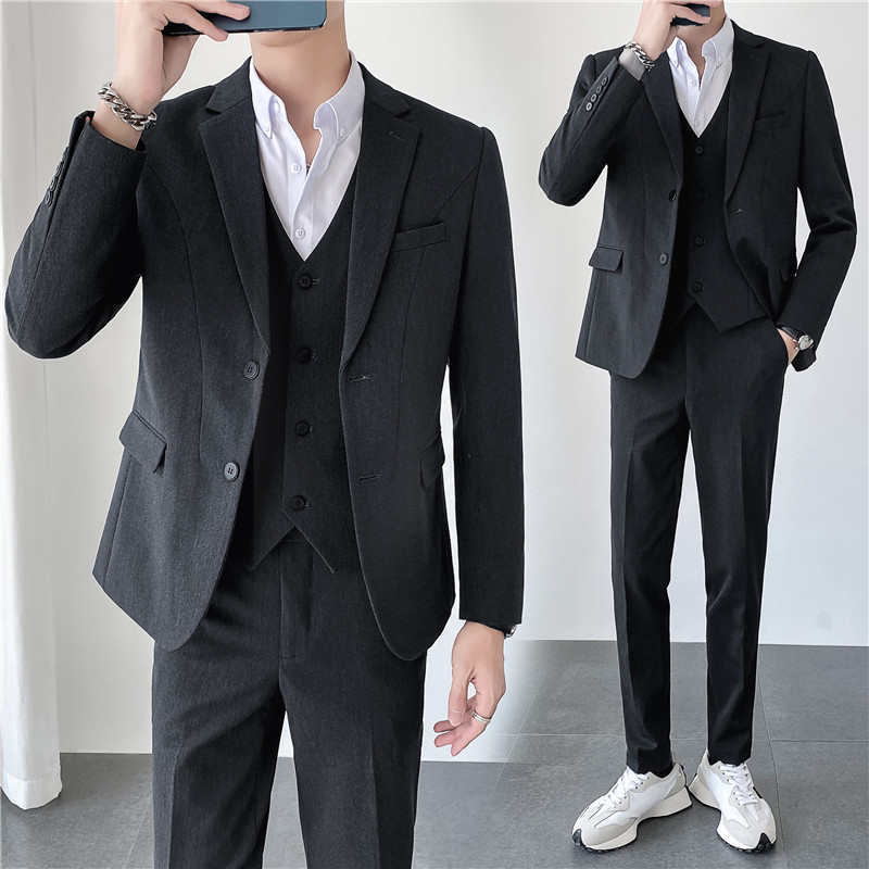 轻熟风ins秋冬韩版修身男士休闲二粒扣纯色西服三件套SJT961-P280,男装西服,电商C308