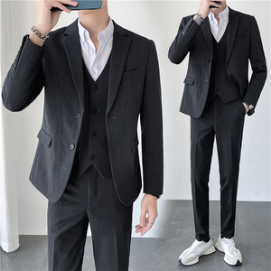 轻熟风ins秋冬韩版修身男士休闲二粒扣纯色西服三件套SJT961-P280图片