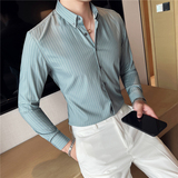 秋冬韩版修身长袖衬衫男英伦条纹男士衬衣C88270-P65，男装衬衫，电商C308