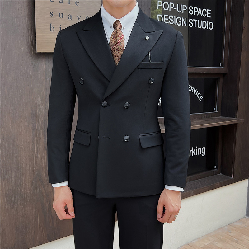 英伦修身男士双排扣纯色西服新郎伴郎礼服外套X913-P135，男装西服，电商C308