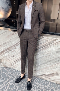 秋冬款英伦韩版时尚休闲格子男士一粒扣西服套装  LJT956-特P200图片
