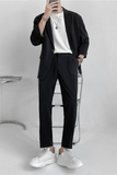23春款款轻熟风英伦纯色宽松中袖西服+阔版九分裤套装TZ15-P195，男装西服，电商C308