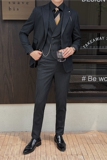 英伦修身男士二粒扣条纹西服三件套新郎伴郎套装黑色SJT918-P300，男装西服，电商C308