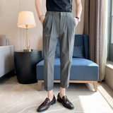 夏季薄款条纹九分裤男士坠感免烫痞帅西裤青年冰凉休闲裤K08-P75，男装西裤，电商C308