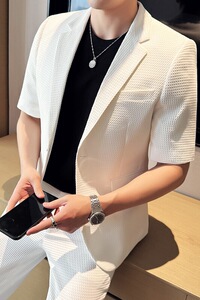 春夏休闲华夫格中袖小西服外套 韩版修身英伦潮男西装 X931-P130图片