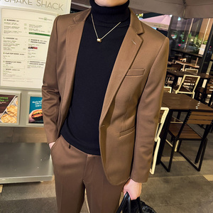 秋冬英伦韩版修身男士商务休闲一粒扣呢料西服外套黑色X33-P155图片