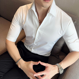 雅痞青年个性一字V领衬衫男中袖帅气修身休闲立领痞帅衬衣C01-P60，男装衬衫，电商C308