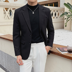 英伦韩版修身男士商务休闲二粒扣华夫格西服加厚外套X924-P155图片