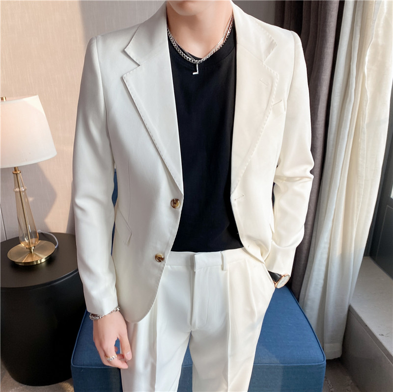 痞帅高级感纯色休闲二粒扣西服+英伦时尚九分西裤套装TZ05-P225，男装西服，电商C308