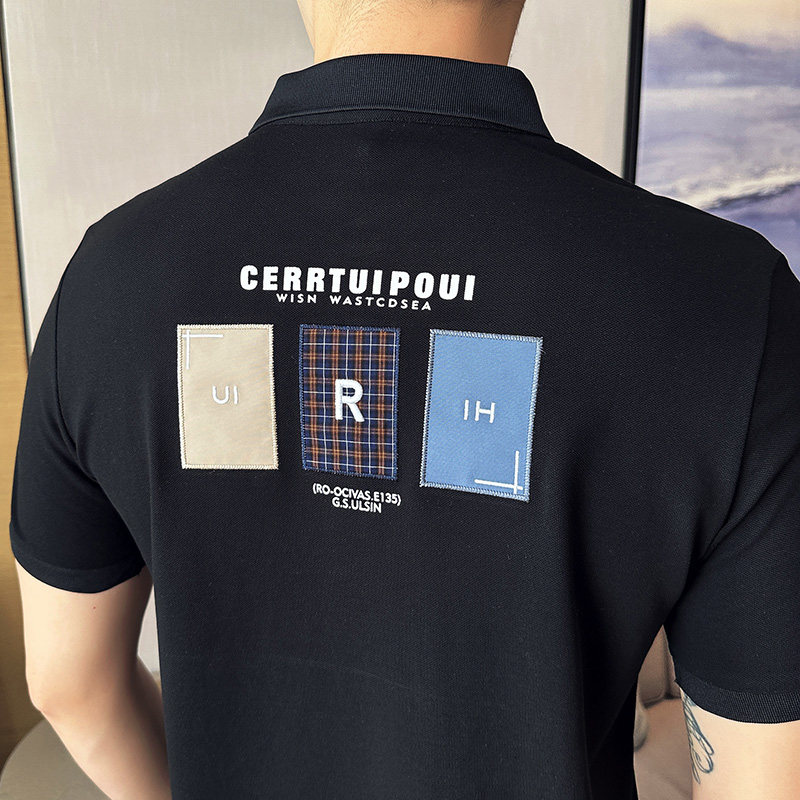 夏季男士休闲polo衫t恤潮流修身翻领半袖polo衫黑色F9415-P58,男装T恤,电商C308
