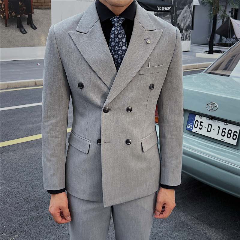 英伦修身男士双排扣纯色西服三件套新郎伴郎礼服套装SJT913-P265,男装西服,电商C308