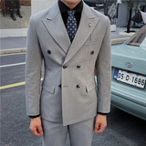 英伦修身男士双排扣纯色西服三件套新郎伴郎礼服套装SJT913-P265，男装西服，电商C308