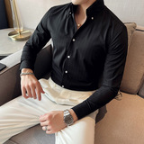 网红V领衬衫男长袖薄款潮流帅气修身休闲立领痞帅条纹衬衣C12-P68，男装衬衫，电商C308