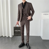 ins轻熟风秋冬韩版修身男士格子西服三件套装SJT956-特P260，男装西服，电商C308