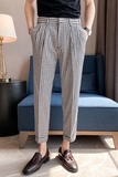 夏季薄款千鸟格九分裤男坠感免烫痞帅西裤青年冰凉休闲裤K06-P70，男装西裤，电商C308