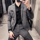 20秋冬款韩版时尚休闲商务格子西服男士二件套装LJT956-特P200，男装西服，电商C308