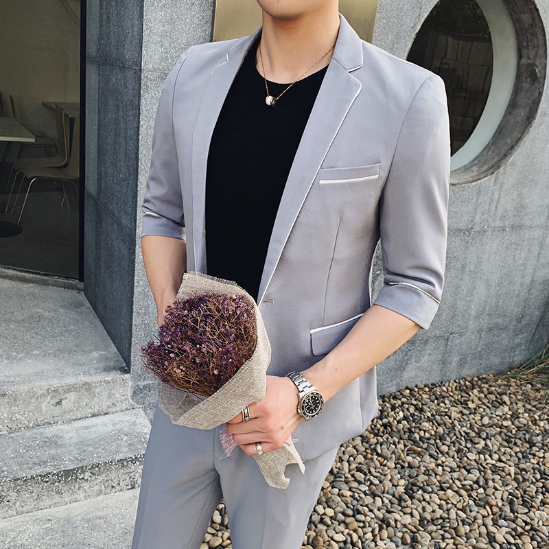 轻熟风英伦潮男韩版修身中袖西服+九分裤套装TZ118-P195,男装西服,电商C308