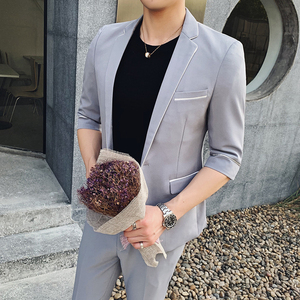 轻熟风英伦潮男韩版修身中袖西服+九分裤套装TZ118-P195图片