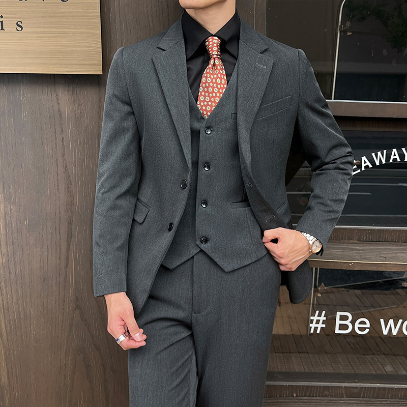 秋冬款英伦韩版修身男士休闲二粒扣纯色西服三件套SJT961-P265,男装西服,电商C308
