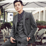 高品质韩版修身格子男士休闲西服三件套新浪套装SJT905-P280，男装西服，电商C308