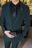 英伦韩版修身男士休闲商务西服三件套新郎套装军绿色SJT888-P285，男装西服，电商C308