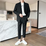 轻熟风英伦条纹微宽长袖西服九分西裤套装卡其色TZ14-P215，男装西服，电商C308