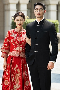 中式新郎西服婚礼伴郎礼服男士高级感立领中式西装X938-P155图片