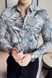 高级感修身花衬衫时尚衬衣男长袖衬衫质感潮流衬衫白色C2020-P63，男装衬衫，电商C308