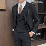 英伦修身男士二粒扣格子西服三件套新郎伴郎礼服套装SJT919-P300，男装西服，电商C308