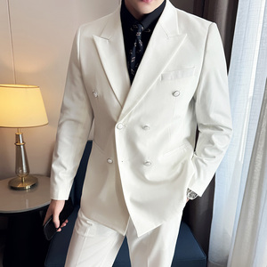 潮流简约英伦风时尚轻奢双排扣纯色男士西服套装LJT88211-P240图片