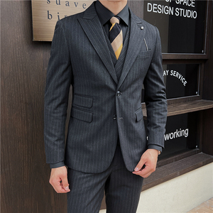 英伦修身男士二粒扣条纹西服新郎伴郎礼服外套X918-P155图片