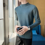 秋冬韩版半高领修身打底衫中领套头纯色针织衫毛衣杏色MY1-P45，男装T恤，电商C308