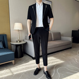 高品质纯色休闲男士中袖拉链西服英伦时尚九分西裤套装LJT38-P200,男装西服,电商C308,电商基地 高品质纯色休闲男士中袖拉链西服英伦时尚九分西裤套装LJT38-P200,男装西服,电商C308,电商基地