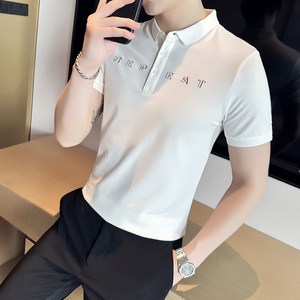 夏季男士休闲短袖刺绣polo衫 潮流修身翻领半袖t恤白色C60024-P58图片