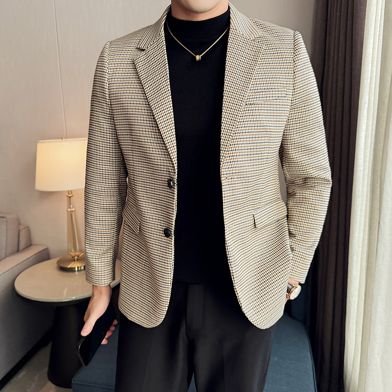 英伦韩版修身男士商务休闲小细格西服男外套X942-P155，男装西服，电商C308