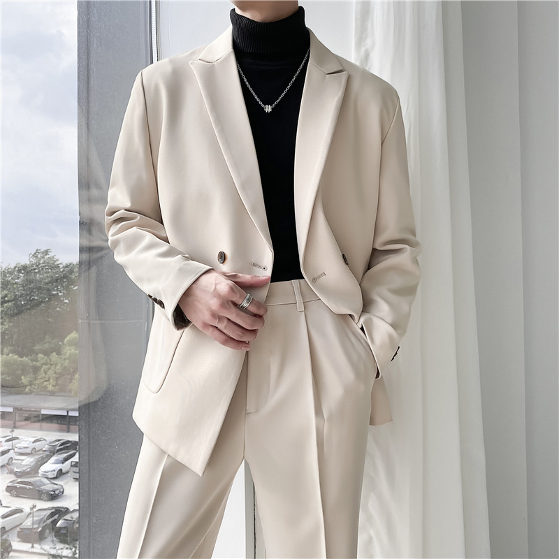 ins轻熟风英伦纯色西服外套阔版宽松休闲小西装X27贴袋-P150,男装西服套装,电商C308