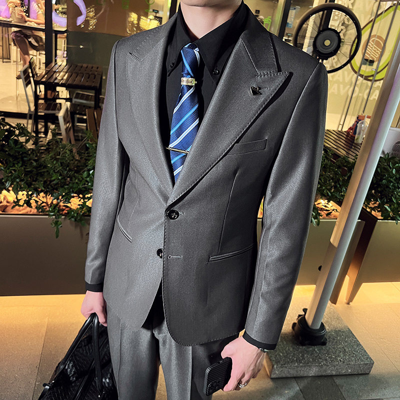 秋冬款英伦韩版修身男士商务休闲纯色西服外套灰色X889-P155，男装西服，电商C308
