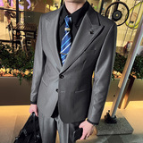 秋冬款英伦韩版修身男士商务休闲纯色西服外套军绿色X889-P155，男装西服，电商C308