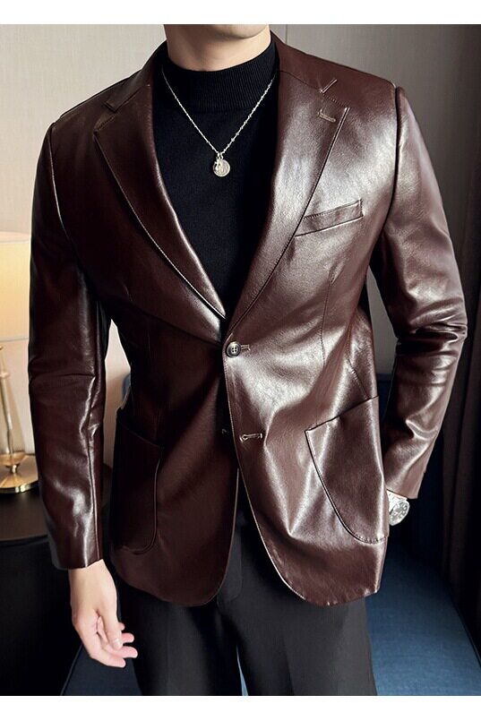皮衣男西装外套韩版修身帅气潮流休闲二粒扣男士西服X936-P155,男装西服套装,电商C308