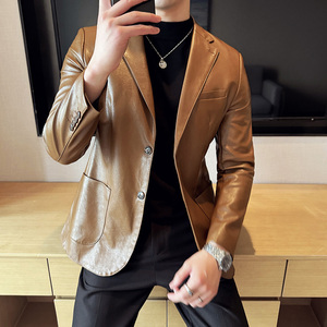 皮衣男西装外套韩版修身帅气潮流休闲二粒扣男士西服X936-P155图片