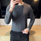 秋冬男士双面德绒长袖圆领打底衫韩版修身套头内搭纯色C68001-P40，男装T恤，电商C308