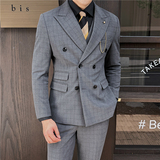 英伦修身男士双排扣格子西服新郎伴郎礼服外套X920-P155，男装西服，电商C308