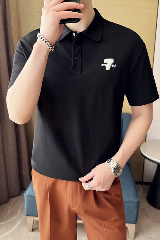 夏季男士休闲polo衫t恤潮流修身翻领半袖polo衫白色C10010-P58,男装T恤,电商C308