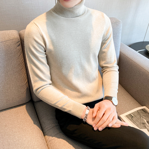 秋冬韩版高领修身打底衫翻领套头纯色针织衫毛衣潮男 MY2-P45，男装T恤，电商C308