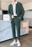 轻熟风英伦纯色宽松西服+阔版休闲九分裤套装绿色TZ16-P215，男装西服，电商C308