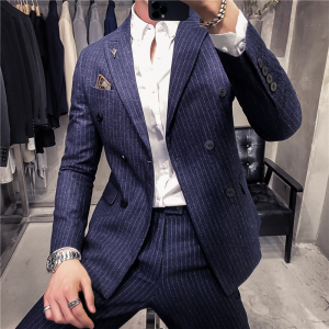20秋冬款 英伦韩版修身条纹双排扣男士西服外套 X903A双排扣-P135图片