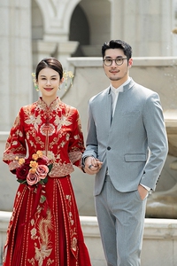 中式新郎西服婚礼伴郎礼服男士高级感立领中山装X954-P150图片