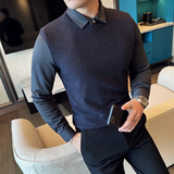 秋冬毛衣假两件衬衫领针织背心套头毛衣男潮黑色MY8239-P95，男装背心/马甲，电商C308